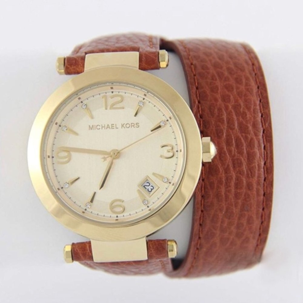 Michael Kors Double Wrap Leather Watch Gold/Brown